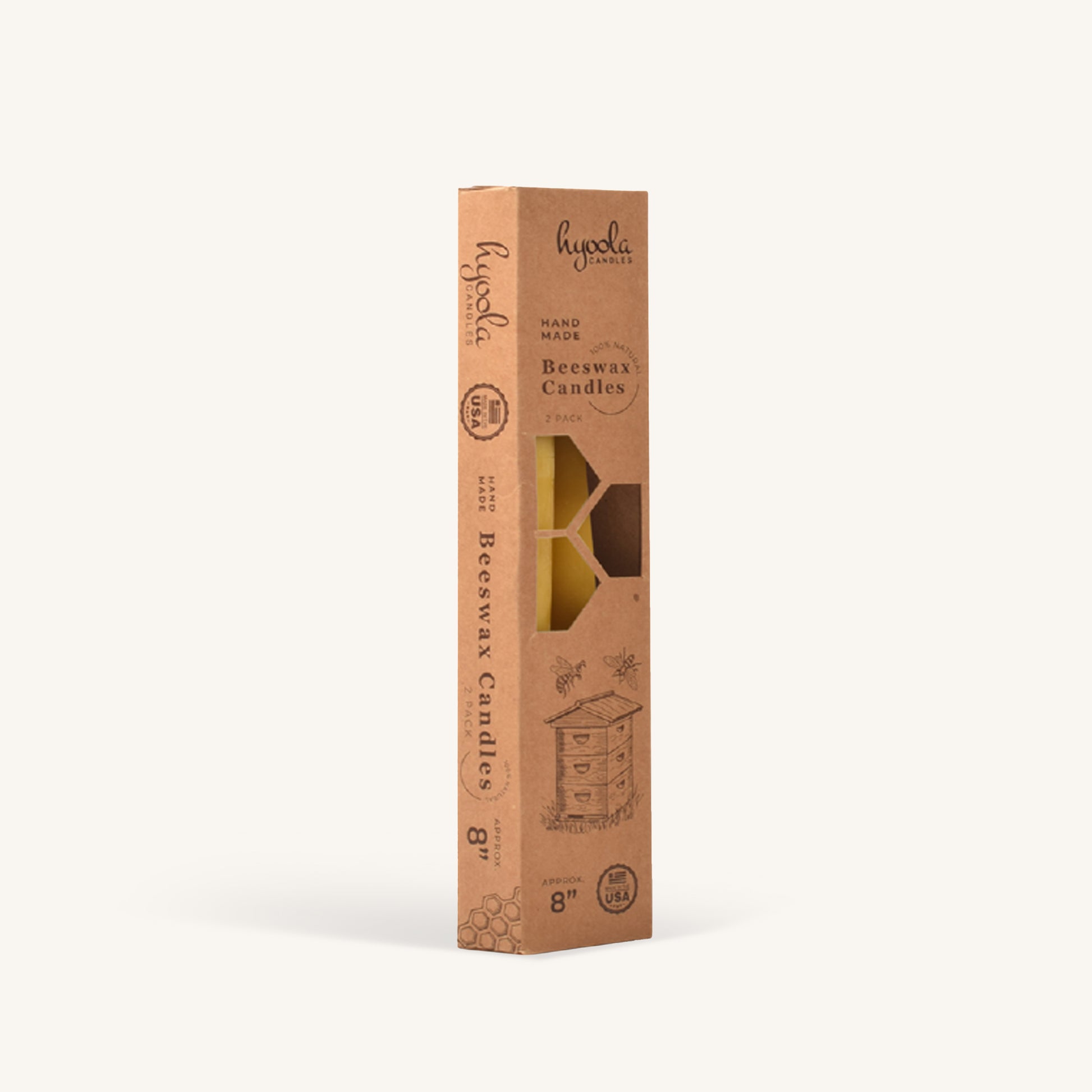 Yellow beeswax taper candle, 8 inch, pack of 4