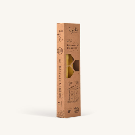 Yellow beeswax taper candle, 8 inch, pack of 4
