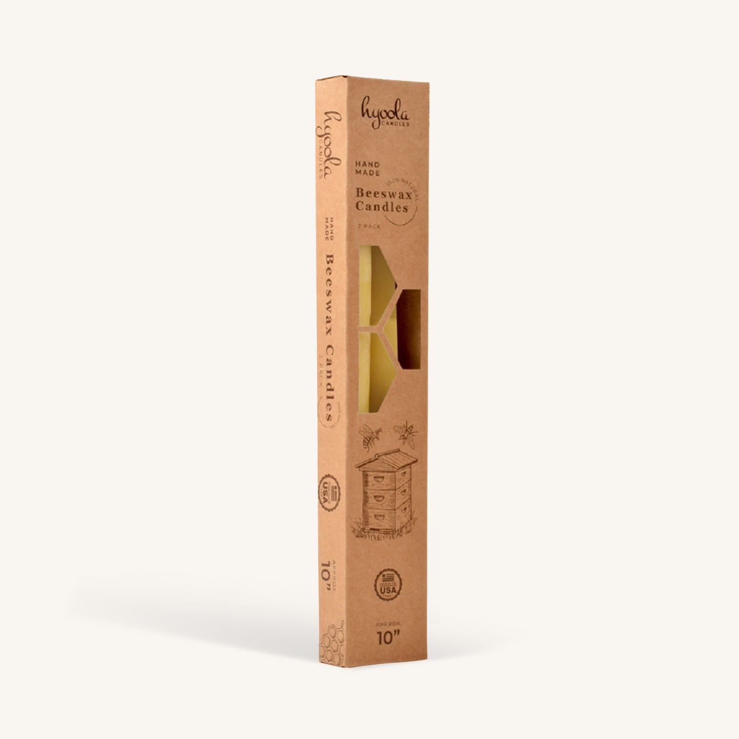 Yellow beeswax taper candle, 10 inch, pack of 4