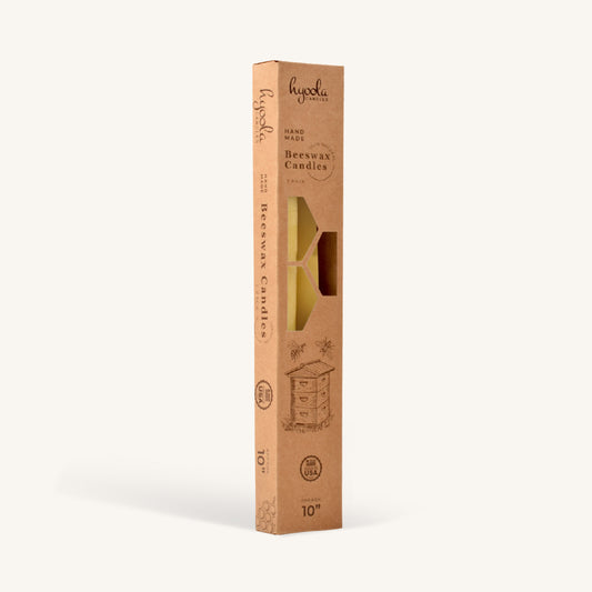 Yellow beeswax taper candle, 10 inch, pack of 4