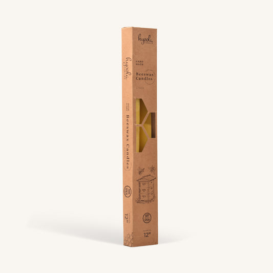 Yellow beeswax taper candle, 12 inch, pack of 4