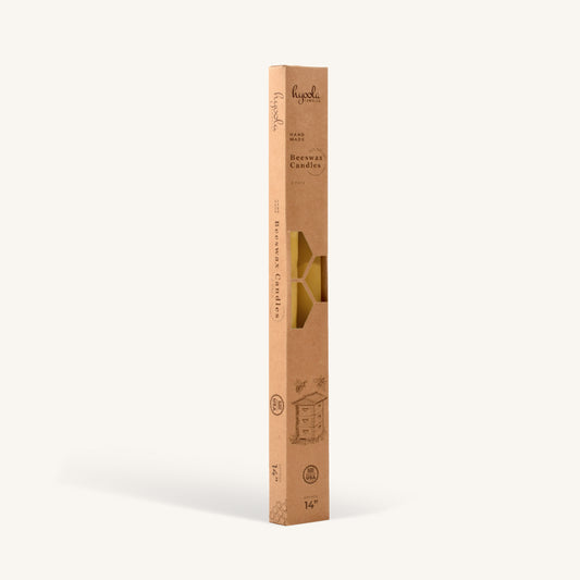 Yellow beeswax taper candle, 14 inch, pack of 4