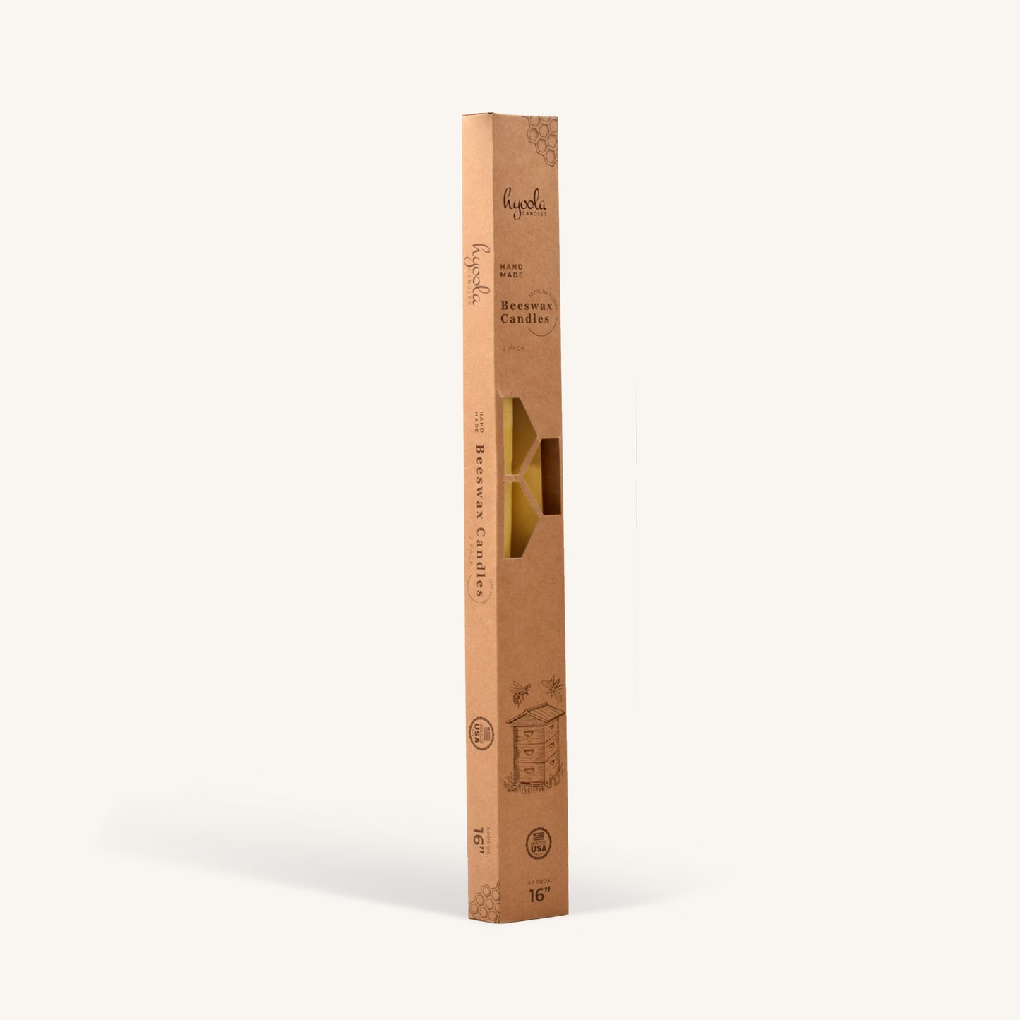Yellow beeswax taper candle, 16 inch, pack of 4