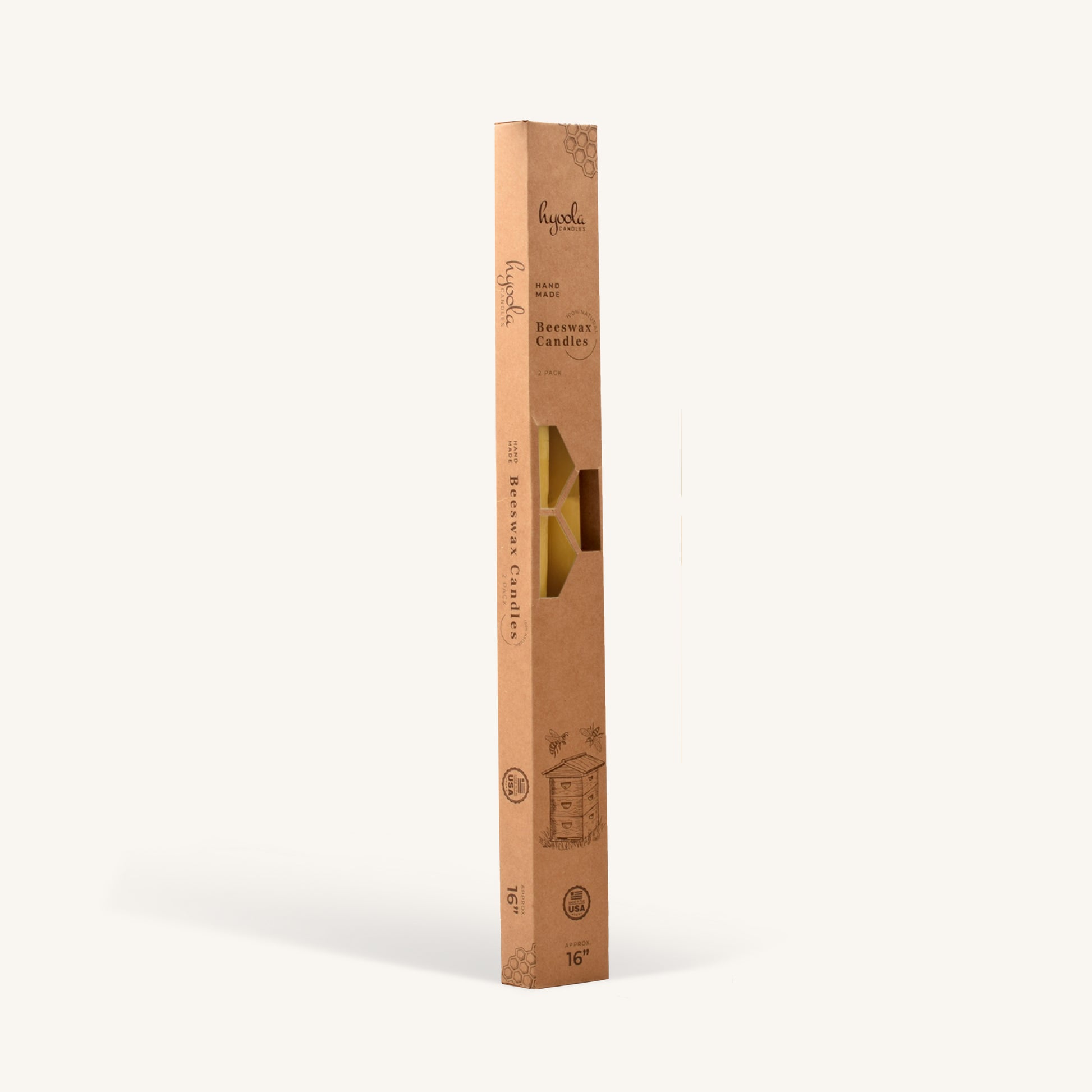 Yellow beeswax taper candle, 16 inch, pack of 4