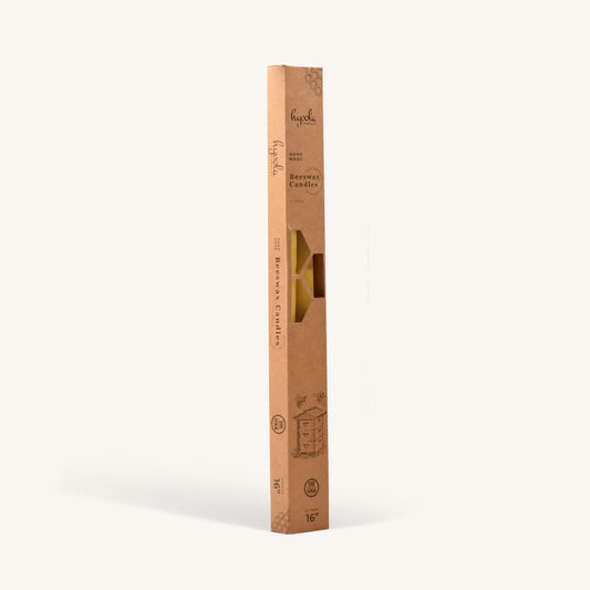 Yellow beeswax taper candle, 16 inch, pack of 4