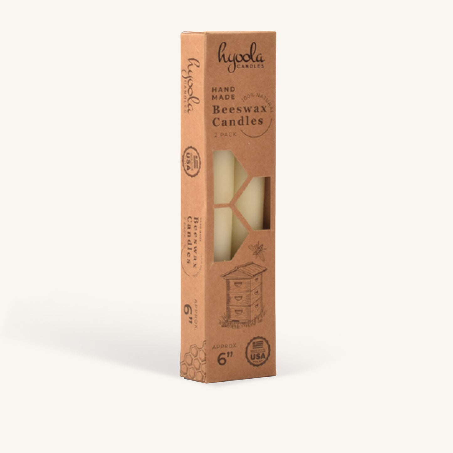 White beeswax taper candle, 6 inch, pack of 4