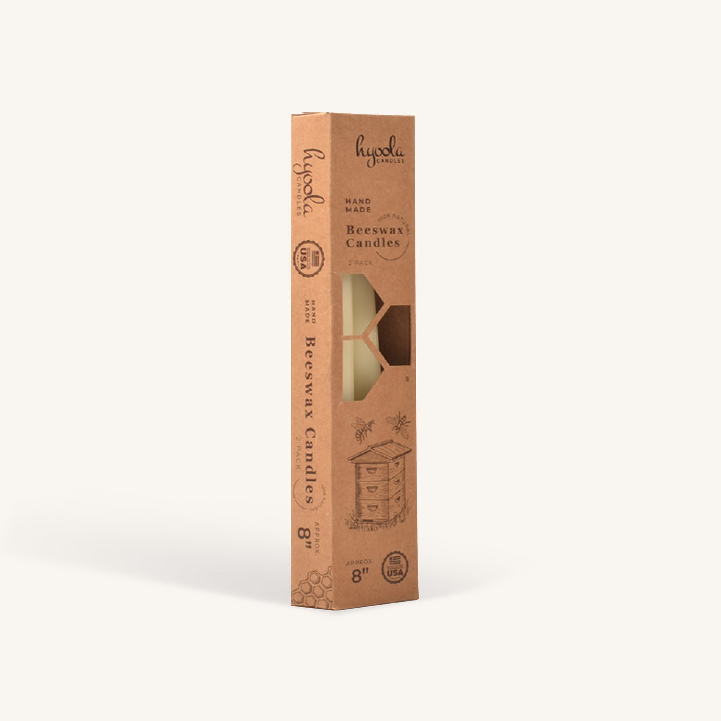 White beeswax taper candle, 8 inch, pack of 4