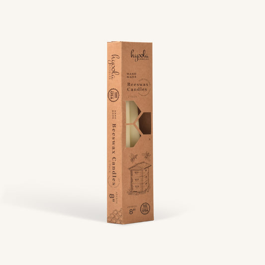 White beeswax taper candle, 8 inch, pack of 4