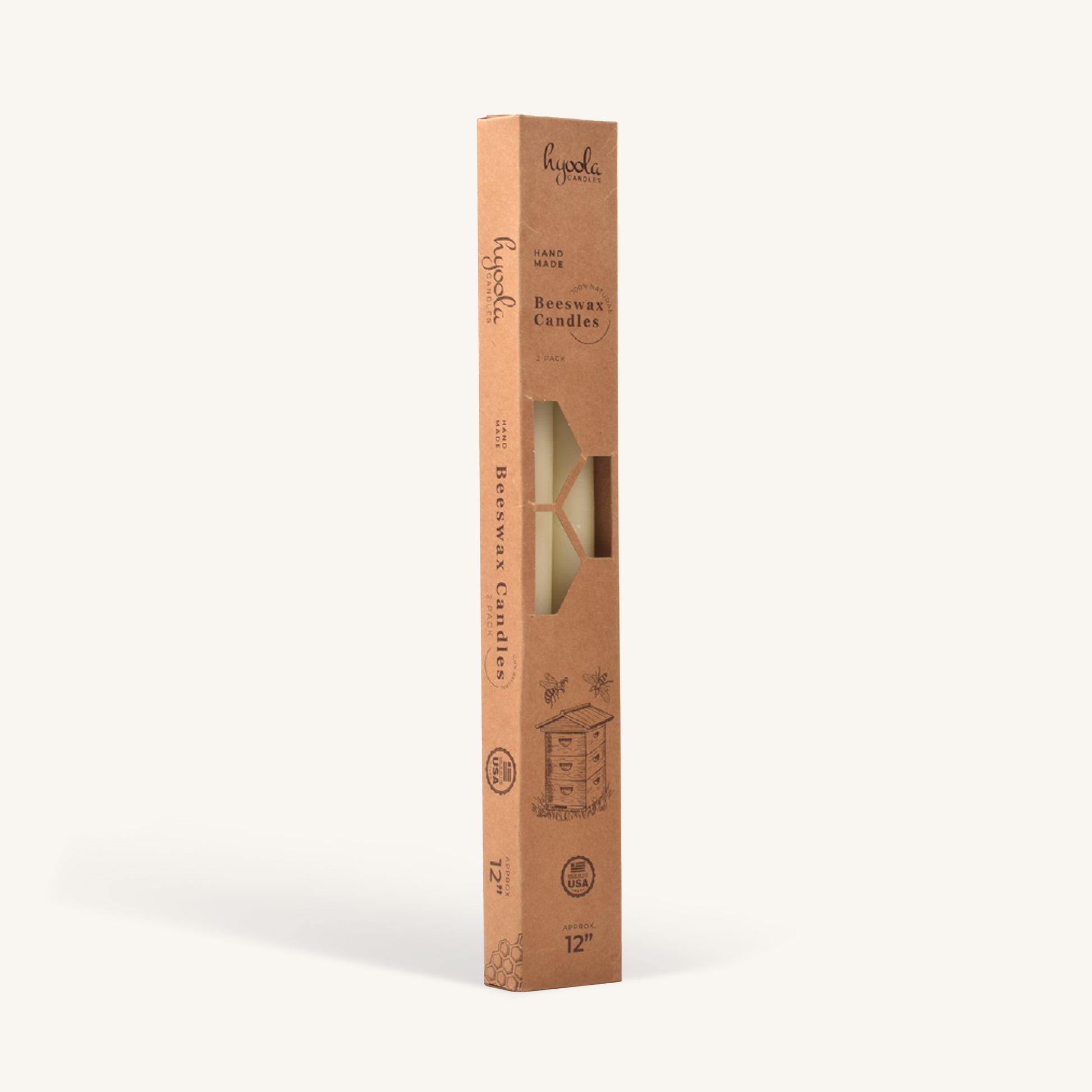 White beeswax taper candle, 12 inch, pack of 4