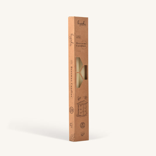 White beeswax taper candle, 12 inch, pack of 4