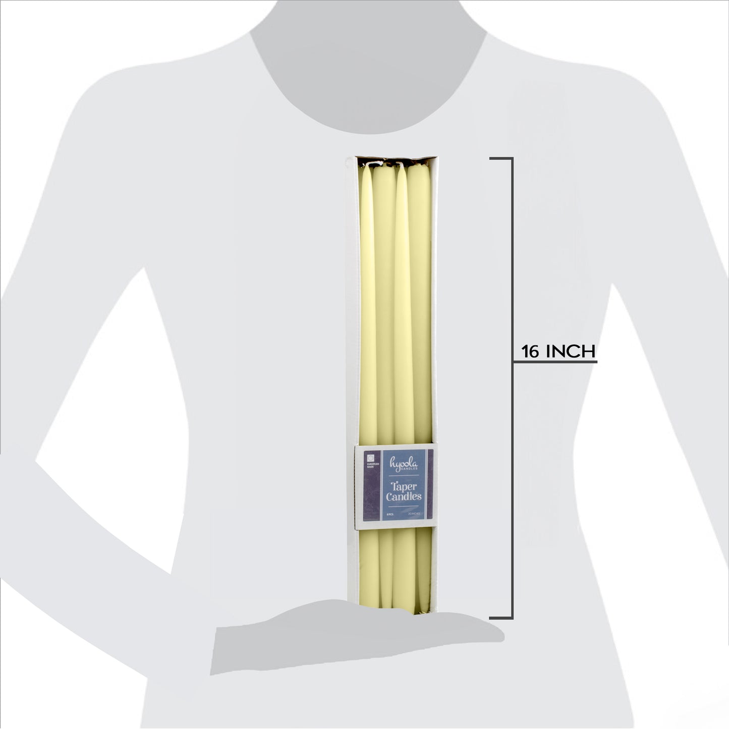 Ivory giant taper candle, 16 inch, pack of 8