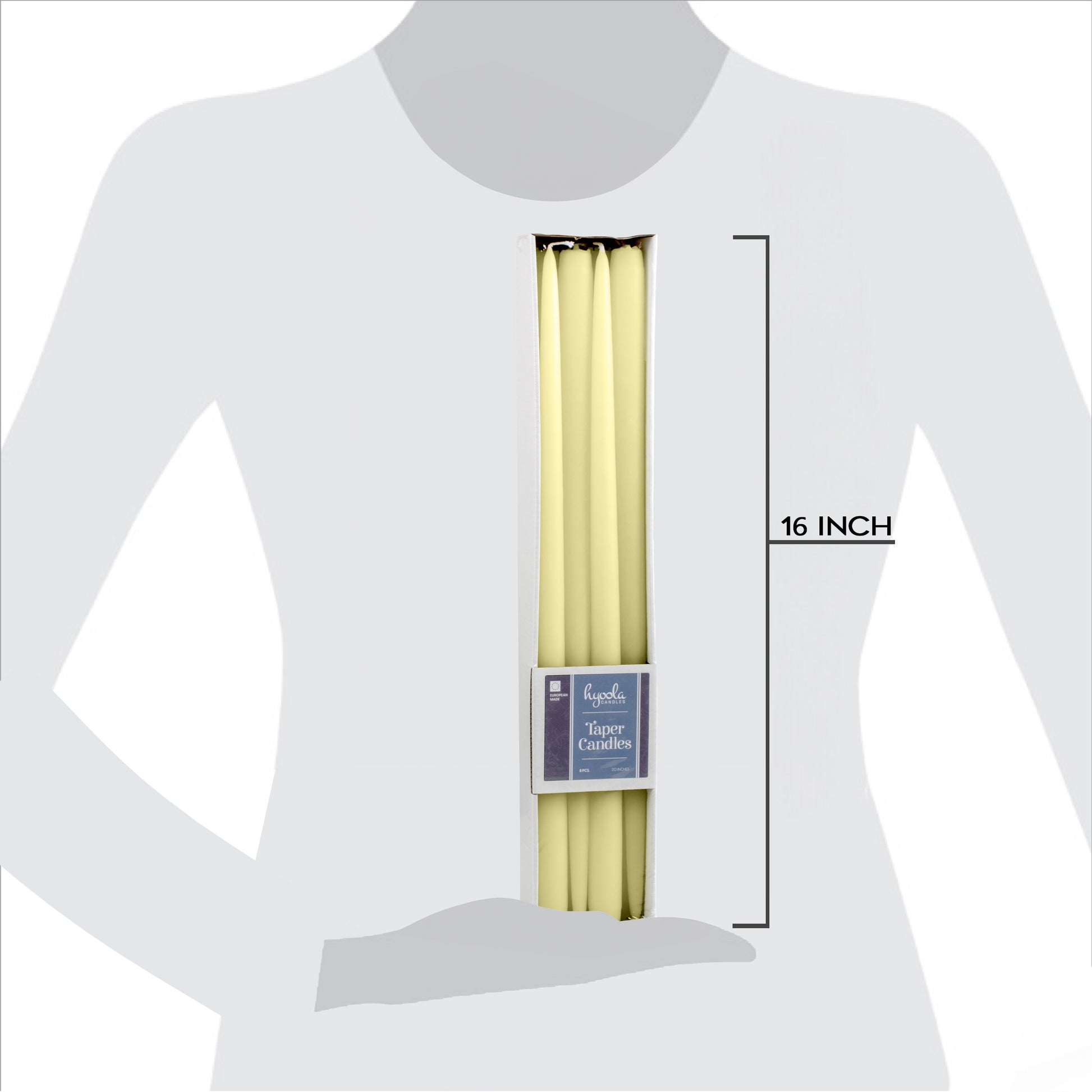 Ivory giant taper candle, 16 inch, pack of 8