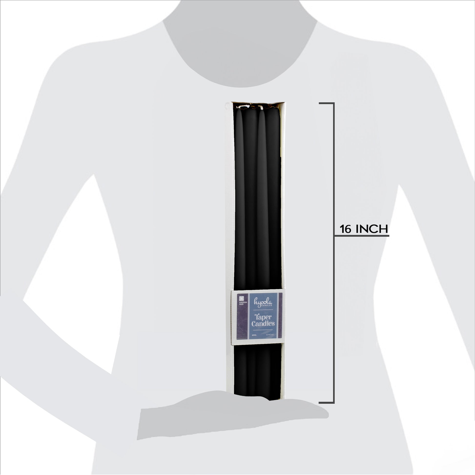 Black giant taper candle, 16 inch, pack of 8