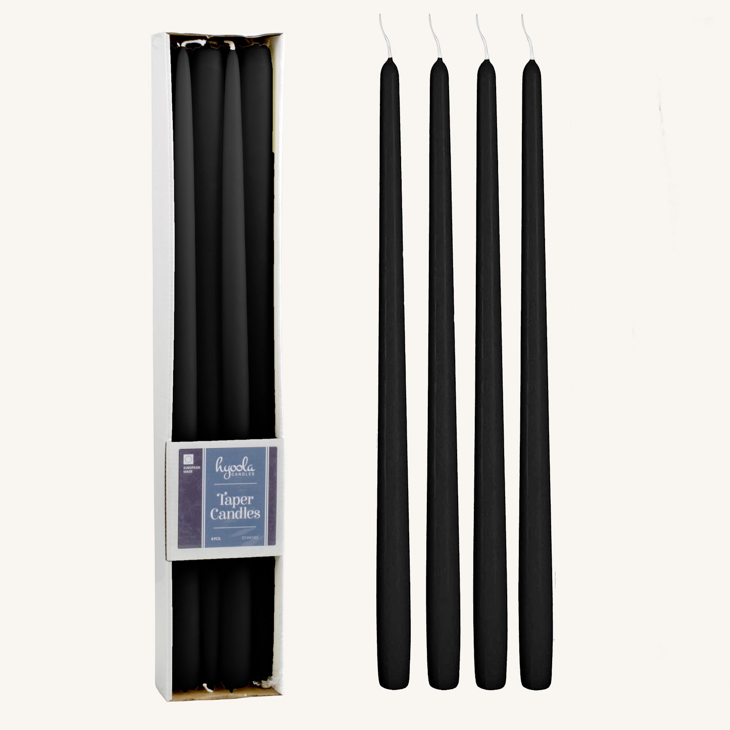 Black giant taper candle, 16 inch, pack of 8