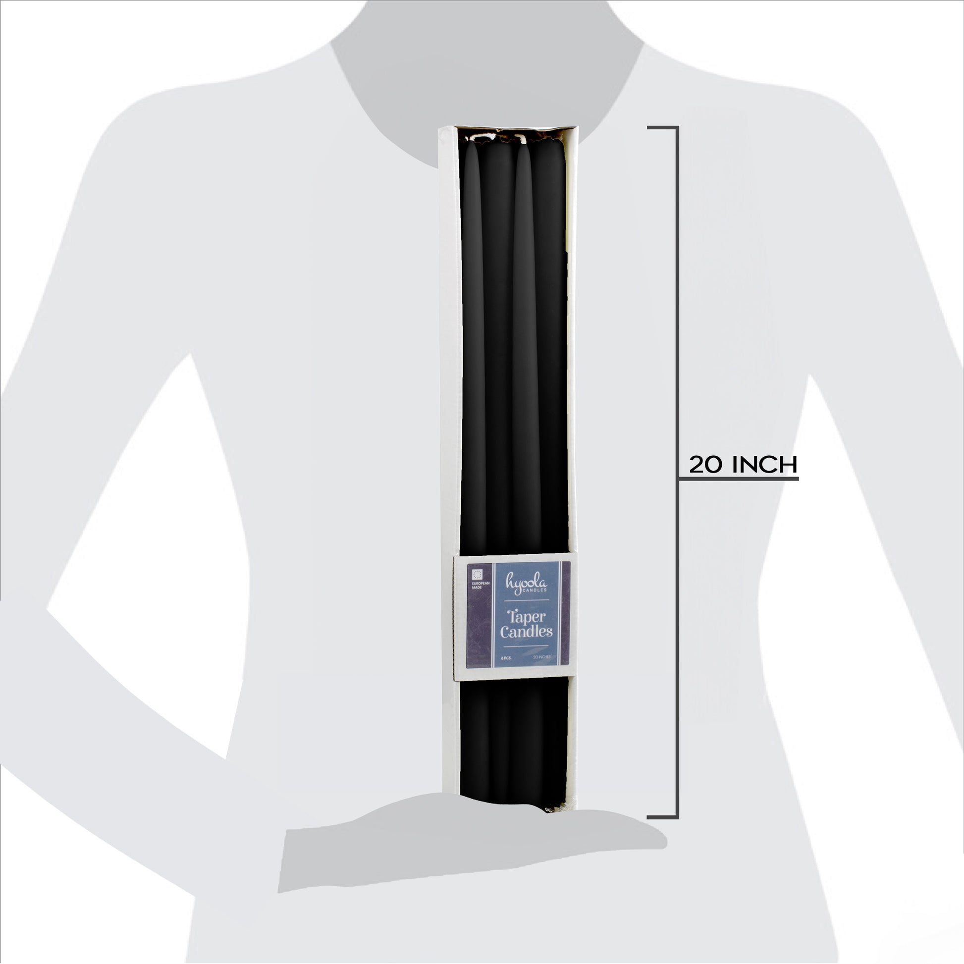 Black giant taper candle, 20 inch, pack of 8