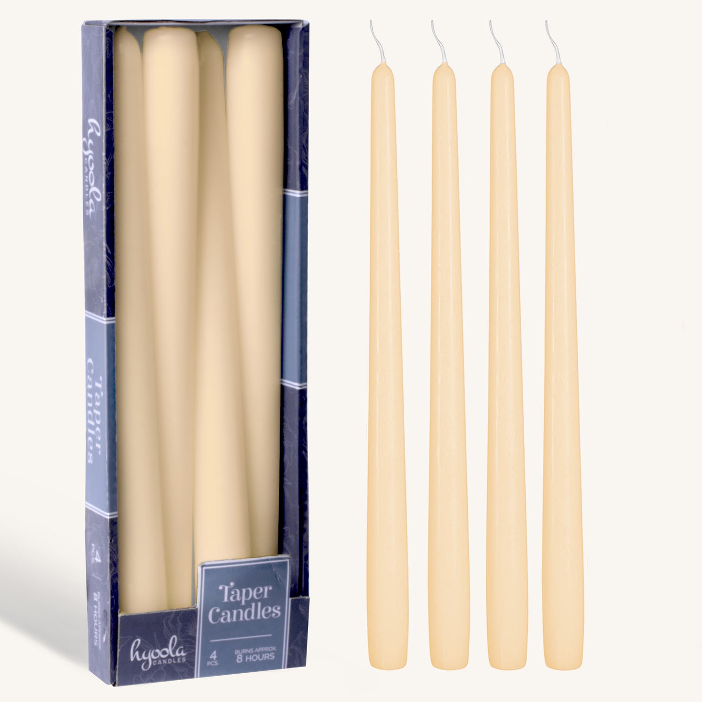 Cream taper candle, 10 inch, pack of 4
