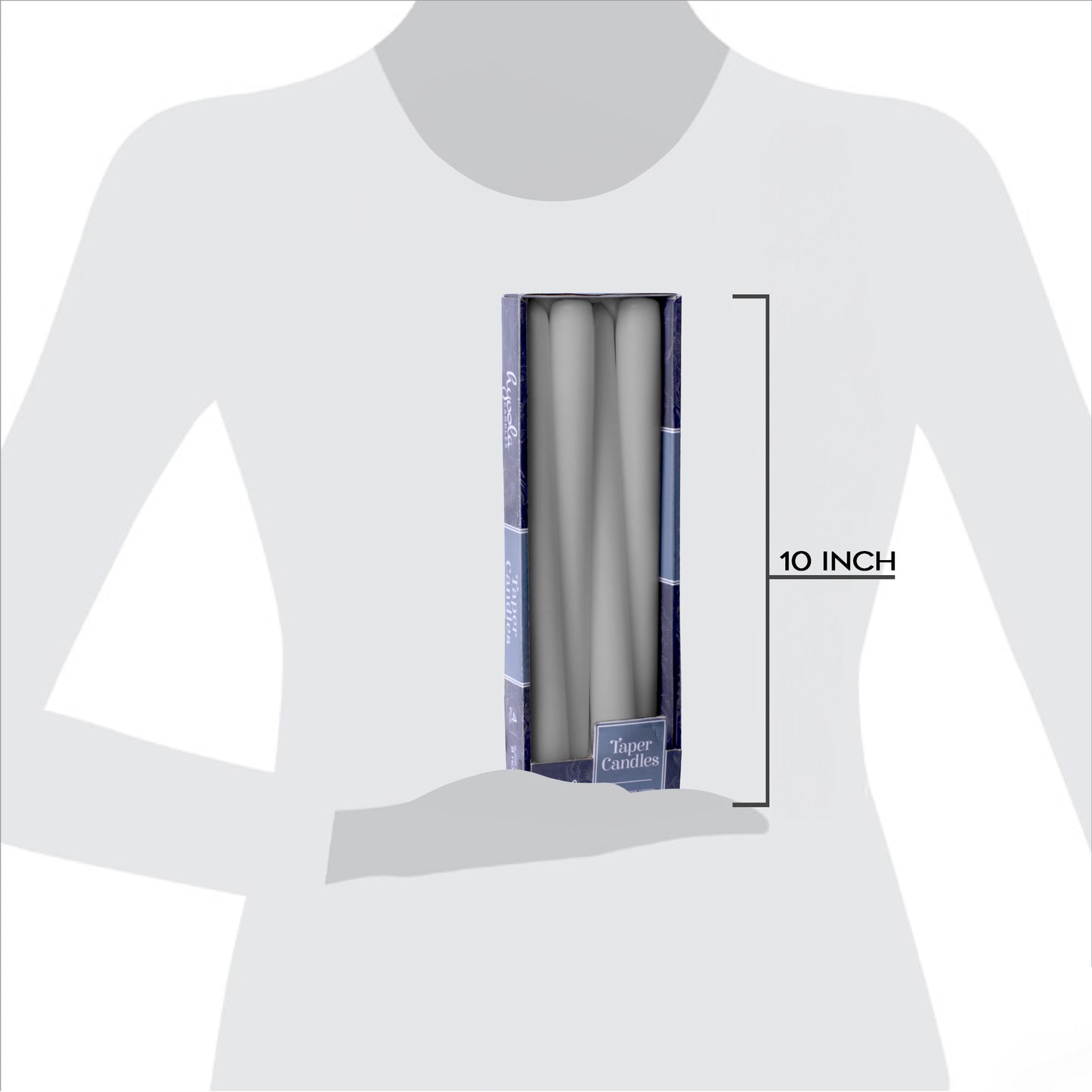 Dark grey taper candle, 10 inch, pack of 4