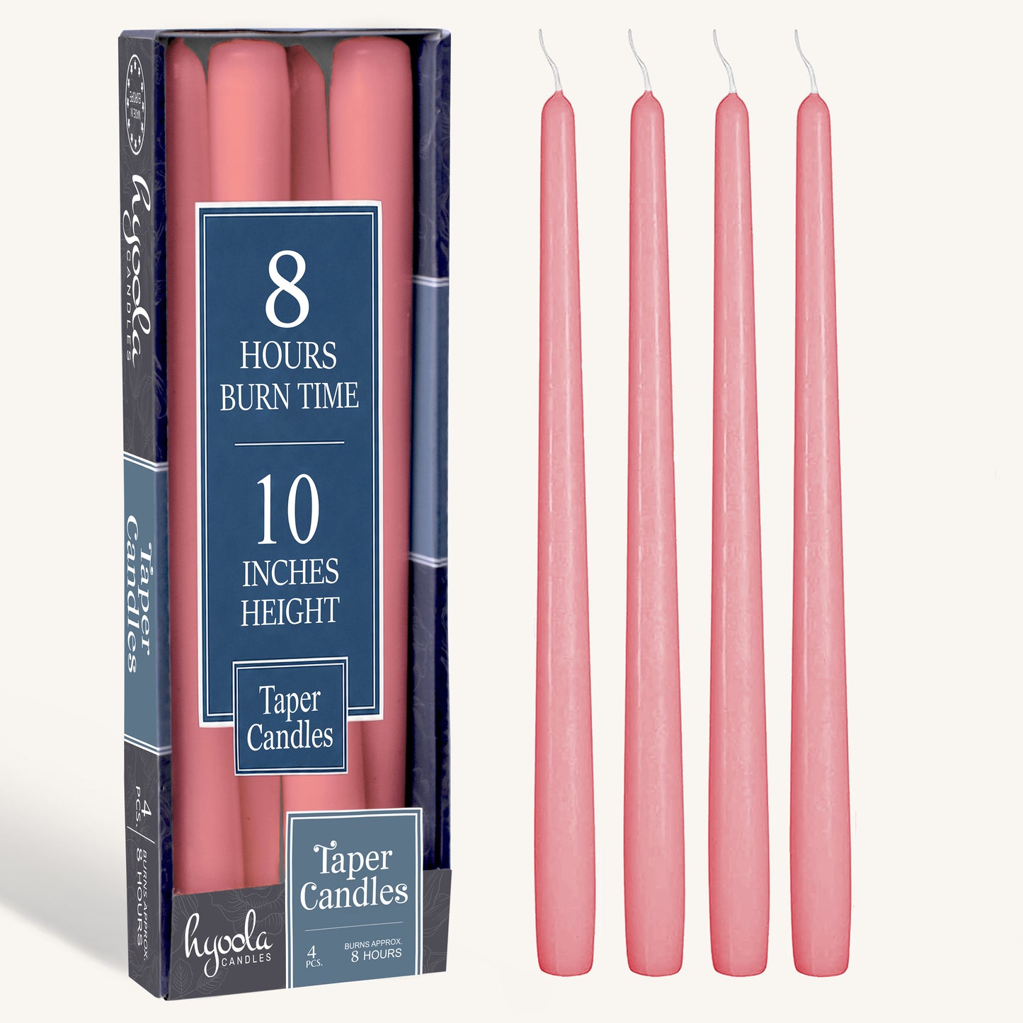 Rose Pink Taper Candles - 10 Inch - 4 Pack