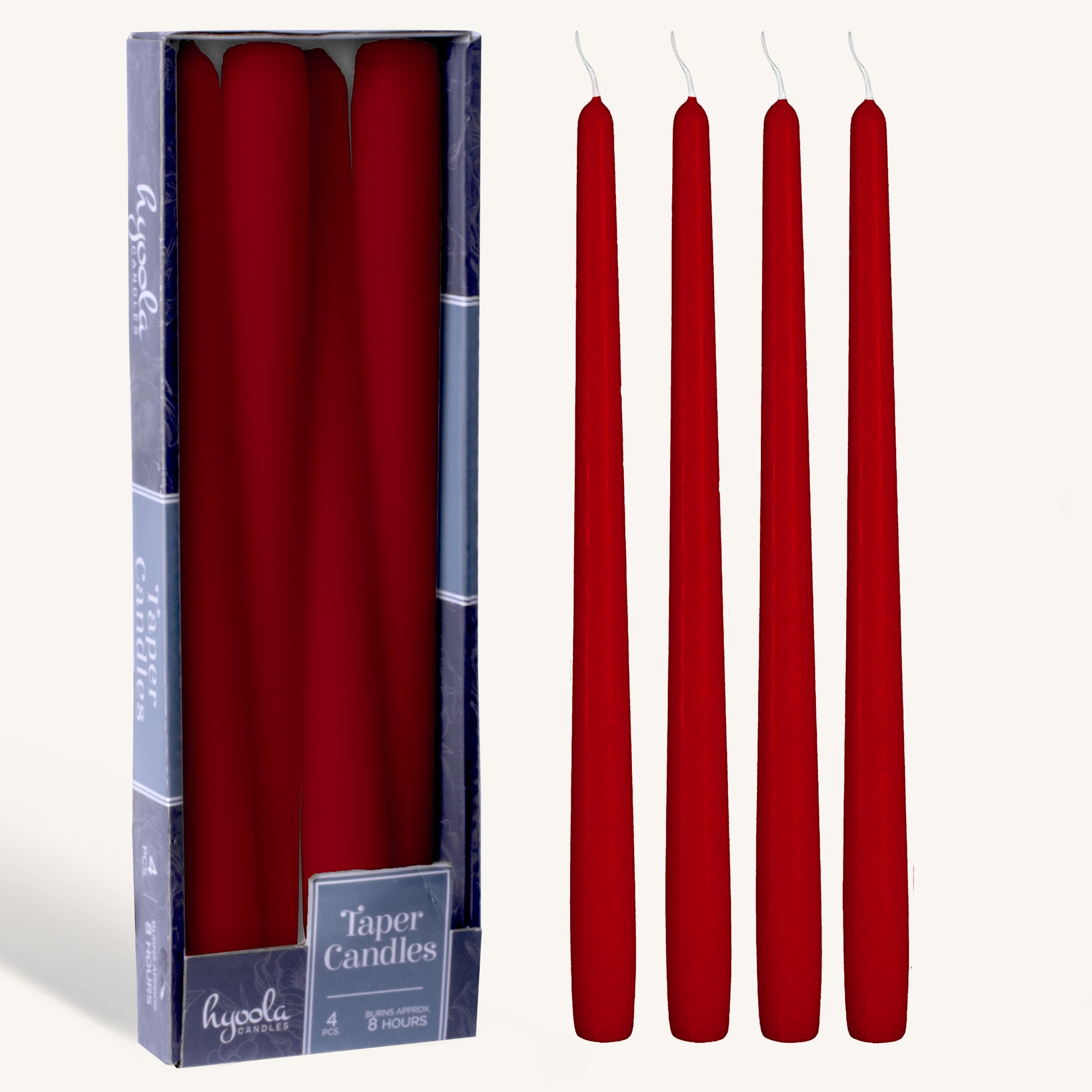 Burgundy red taper candle, 10 inch, pack of 4