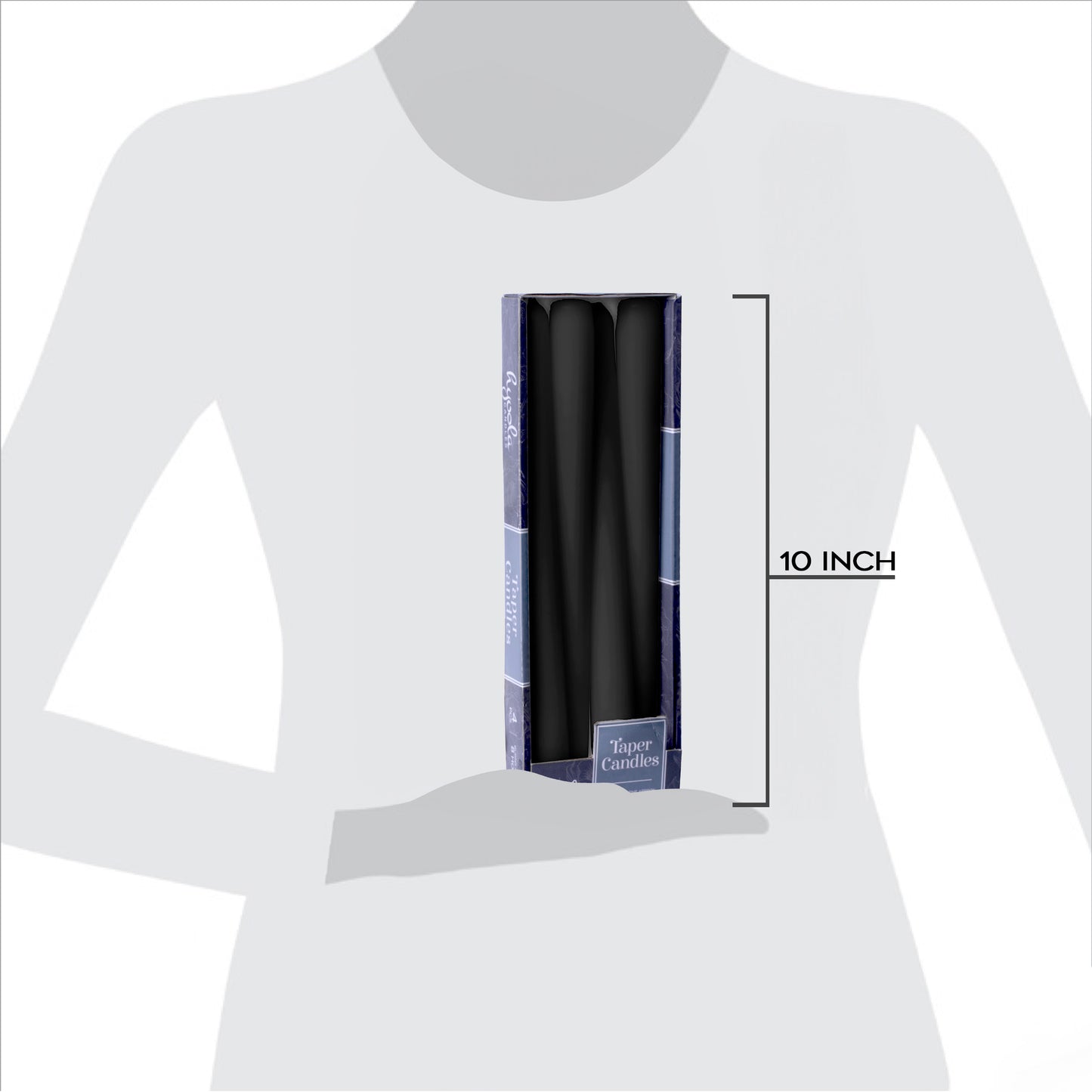 Black taper candle, 10 inch, pack of 4