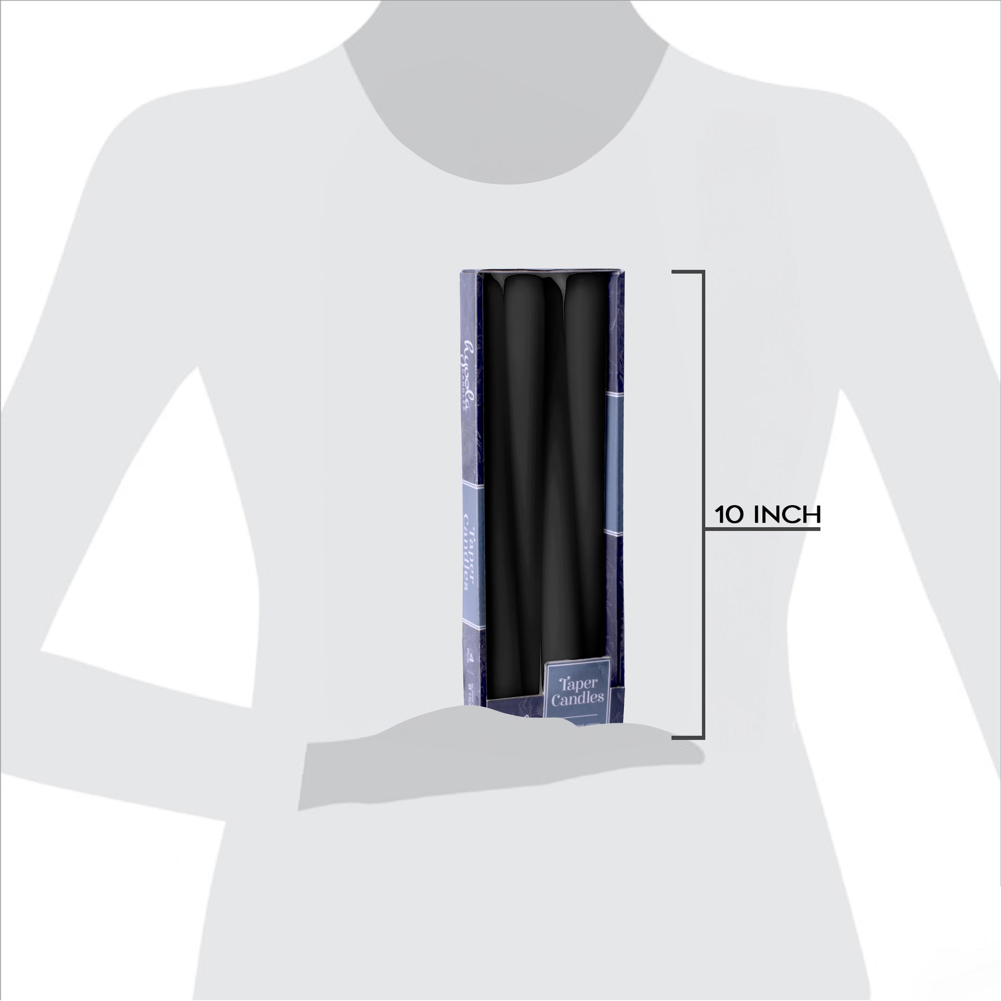 Black taper candle, 10 inch, pack of 4
