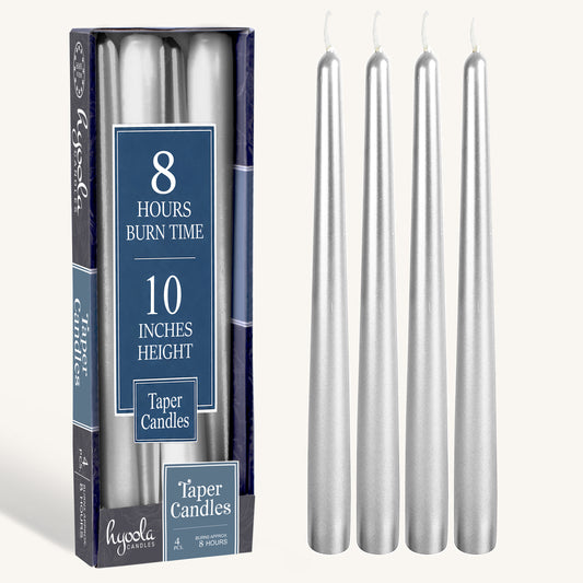 Metallic Silver Taper Candles - 10 Inch - 4 Pack