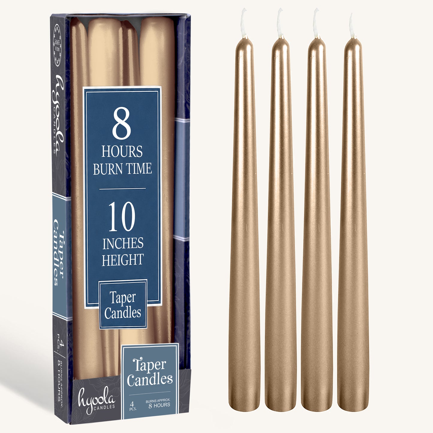 Metallic Antique Gold Taper Candles - 10 Inch - 4 Pack