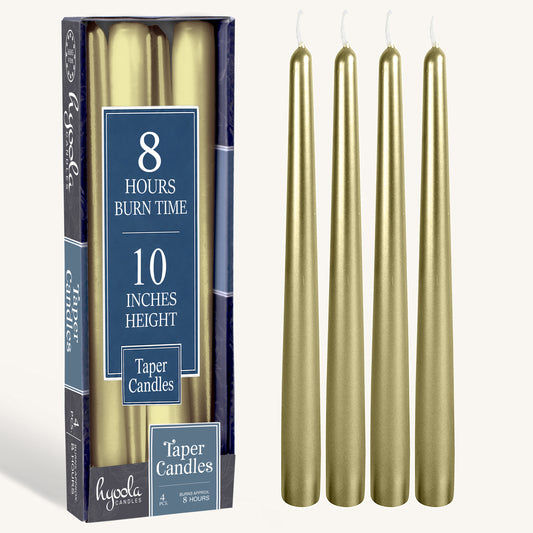 Metallic Cream Gold Taper Candles - 10 Inch - 4 Pack