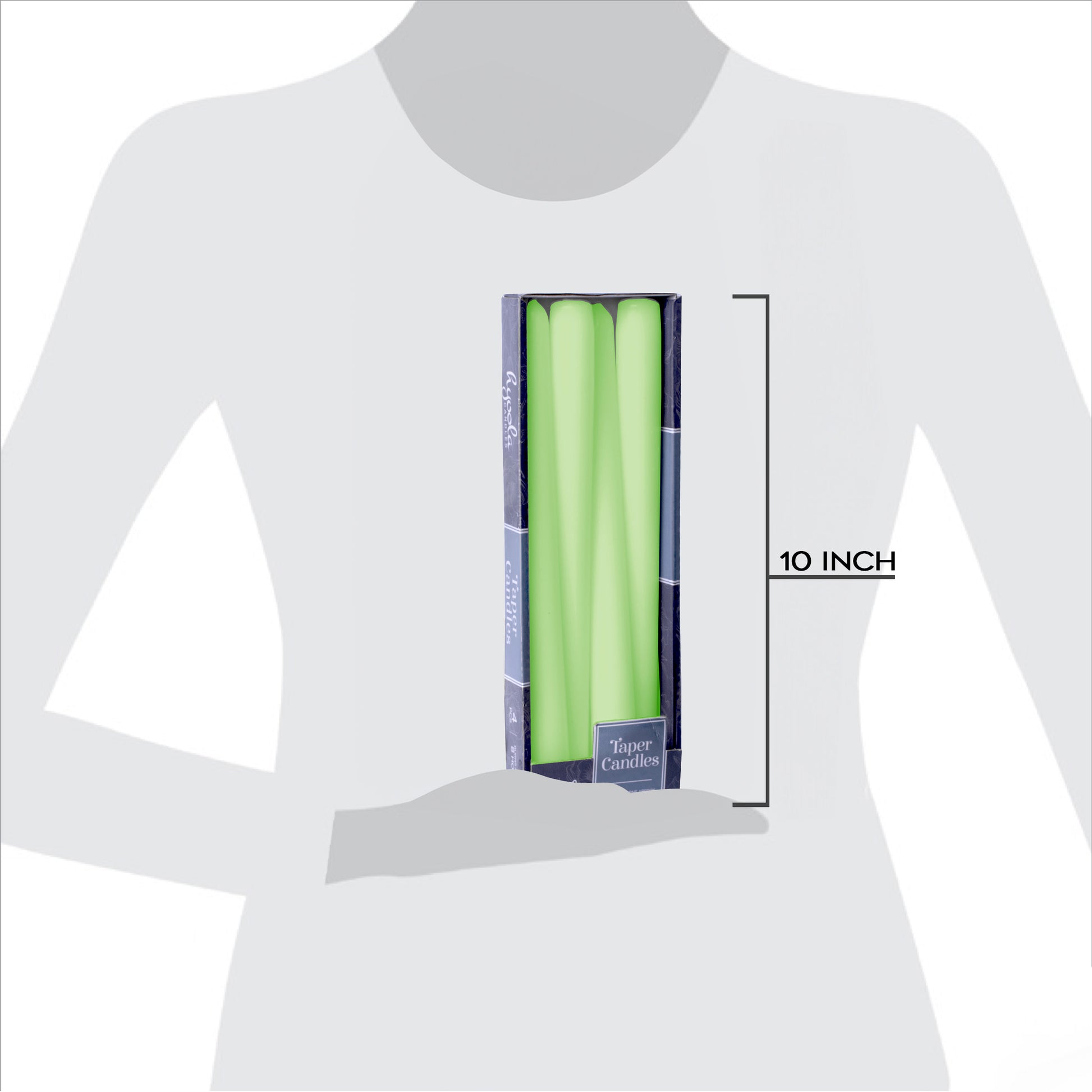 Celery green taper candle, 10 inch, pack of 4