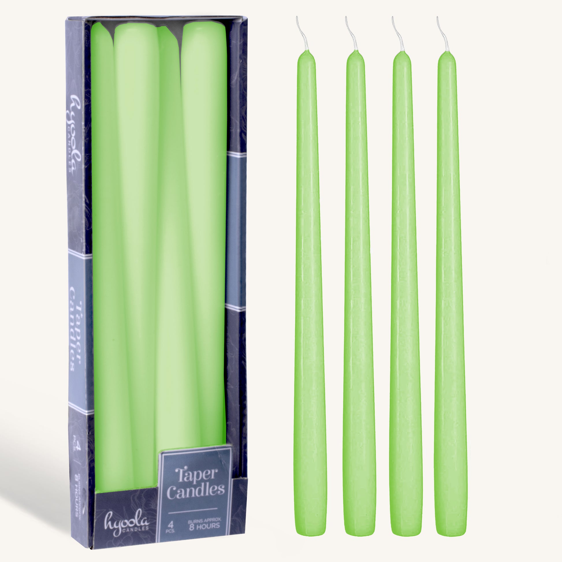 Celery green taper candle, 10 inch, pack of 4