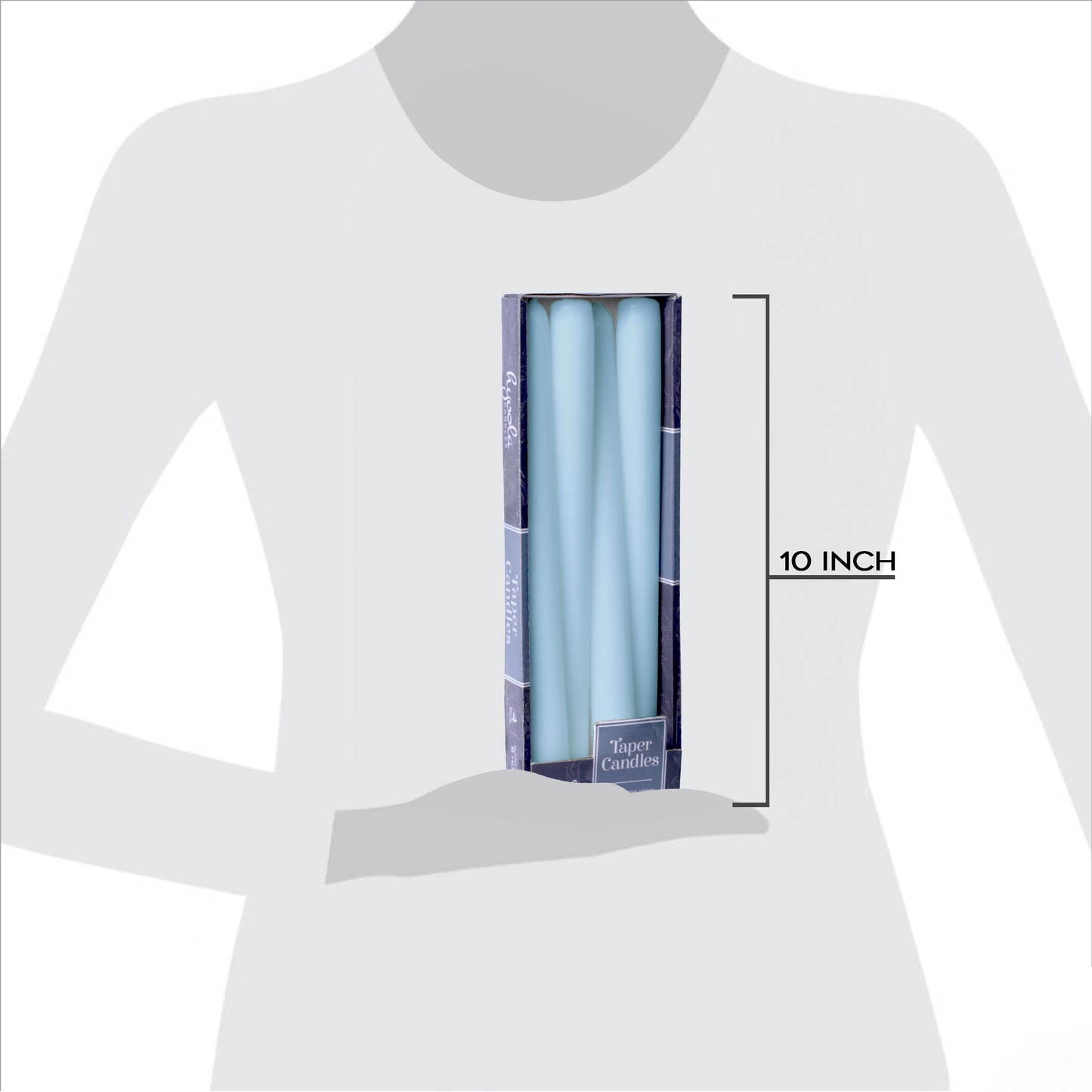 Ice blue taper candle, 10 inch, pack of 4