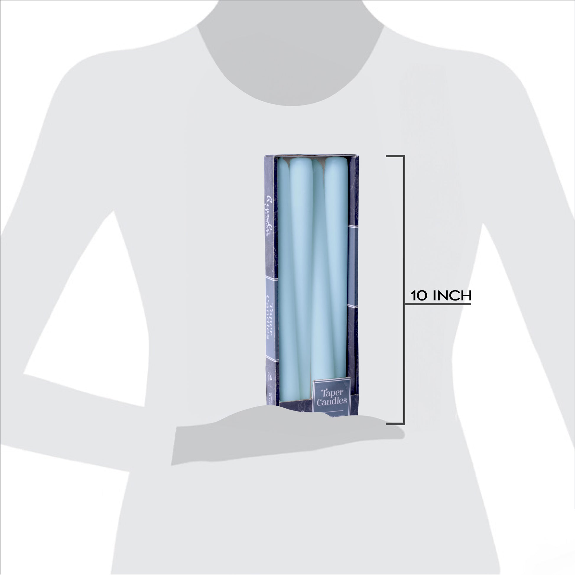 Ice blue taper candle, 10 inch, pack of 4