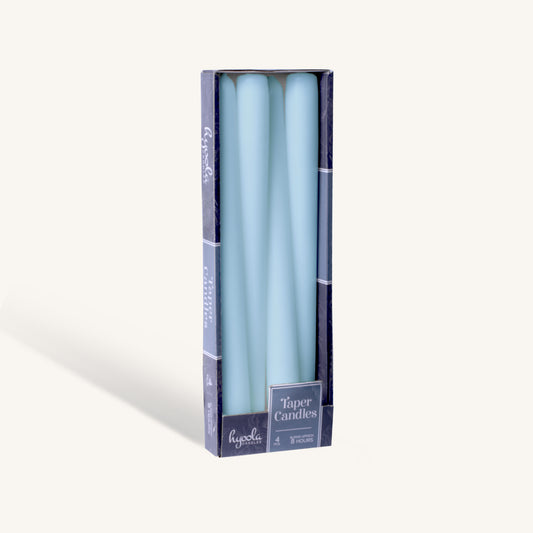 Ice blue taper candle, 10 inch, pack of 4