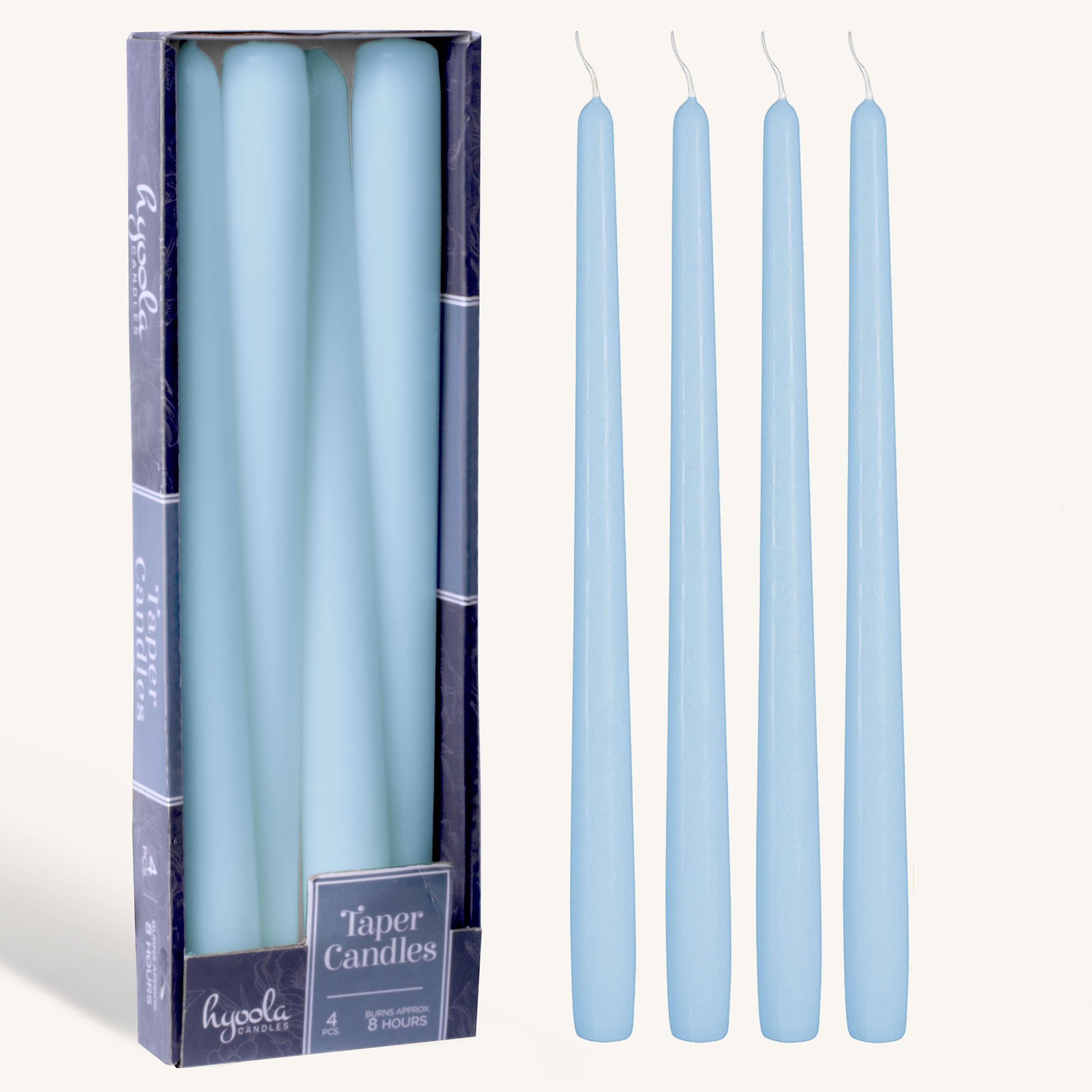 Ice blue taper candle, 10 inch, pack of 4