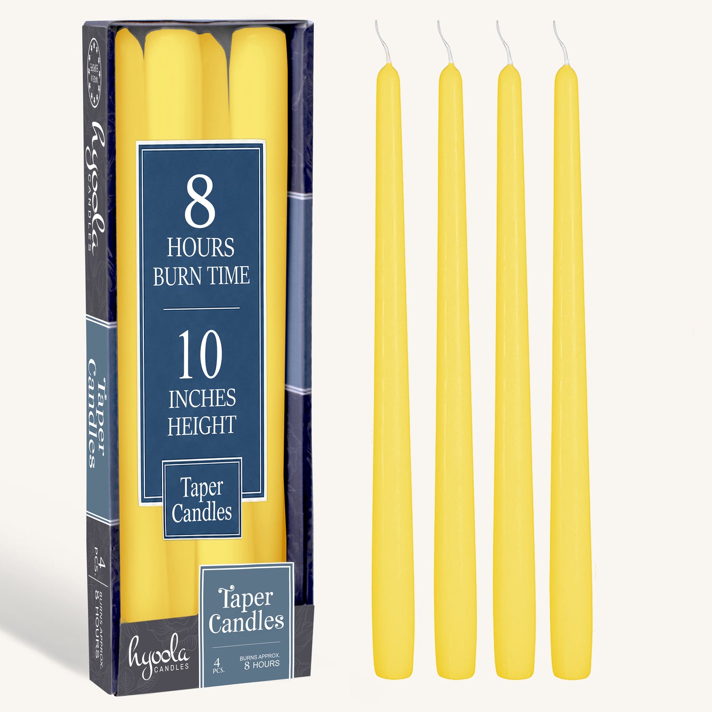 Yellow Taper Candles - 10 Inch - 4 Pack