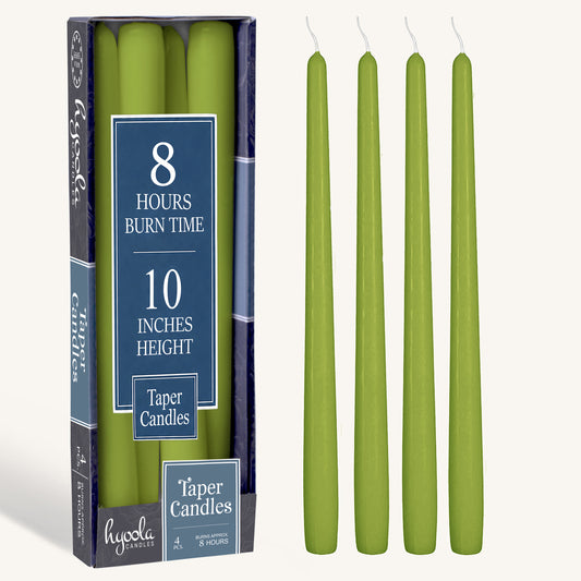 Olive Green Taper Candles - 10 Inch - 4 Pack