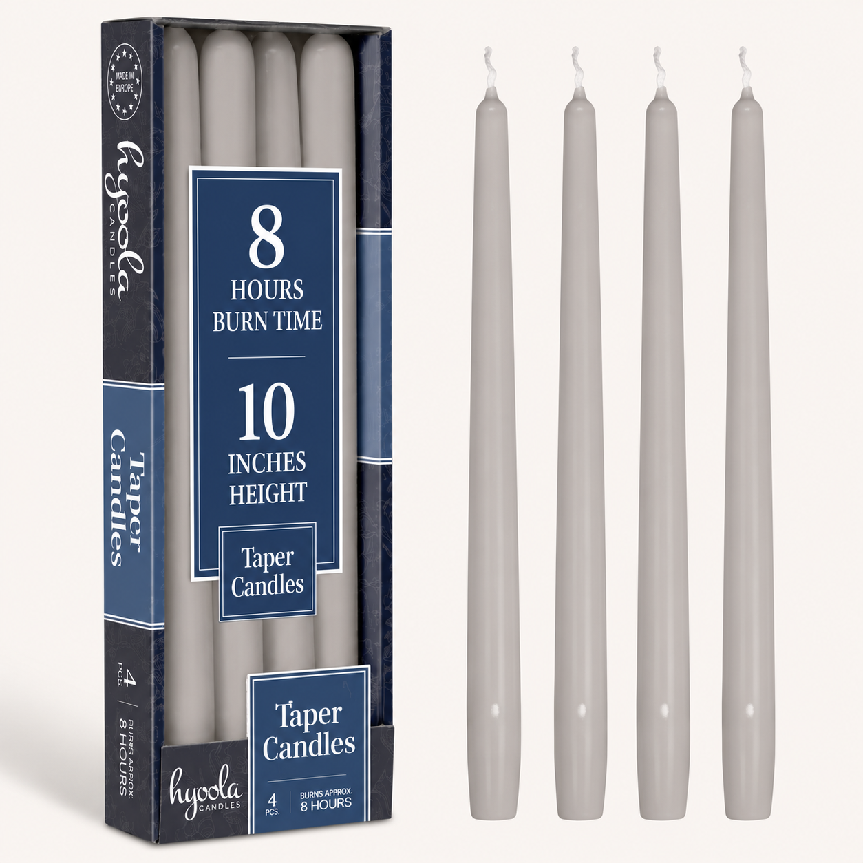 Light Grey Taper Candles - 10 Inch - 4 Pack