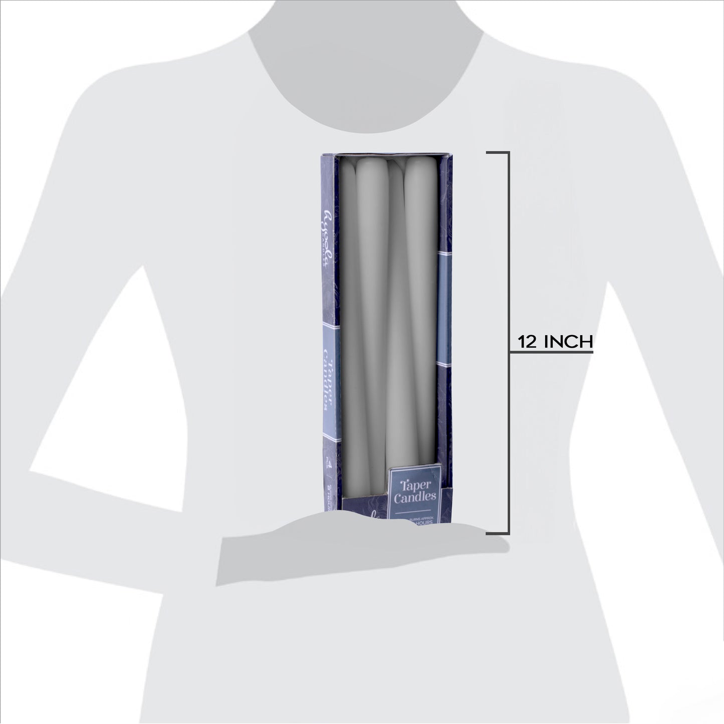 Dark grey taper candle, 12 inch, pack of 4