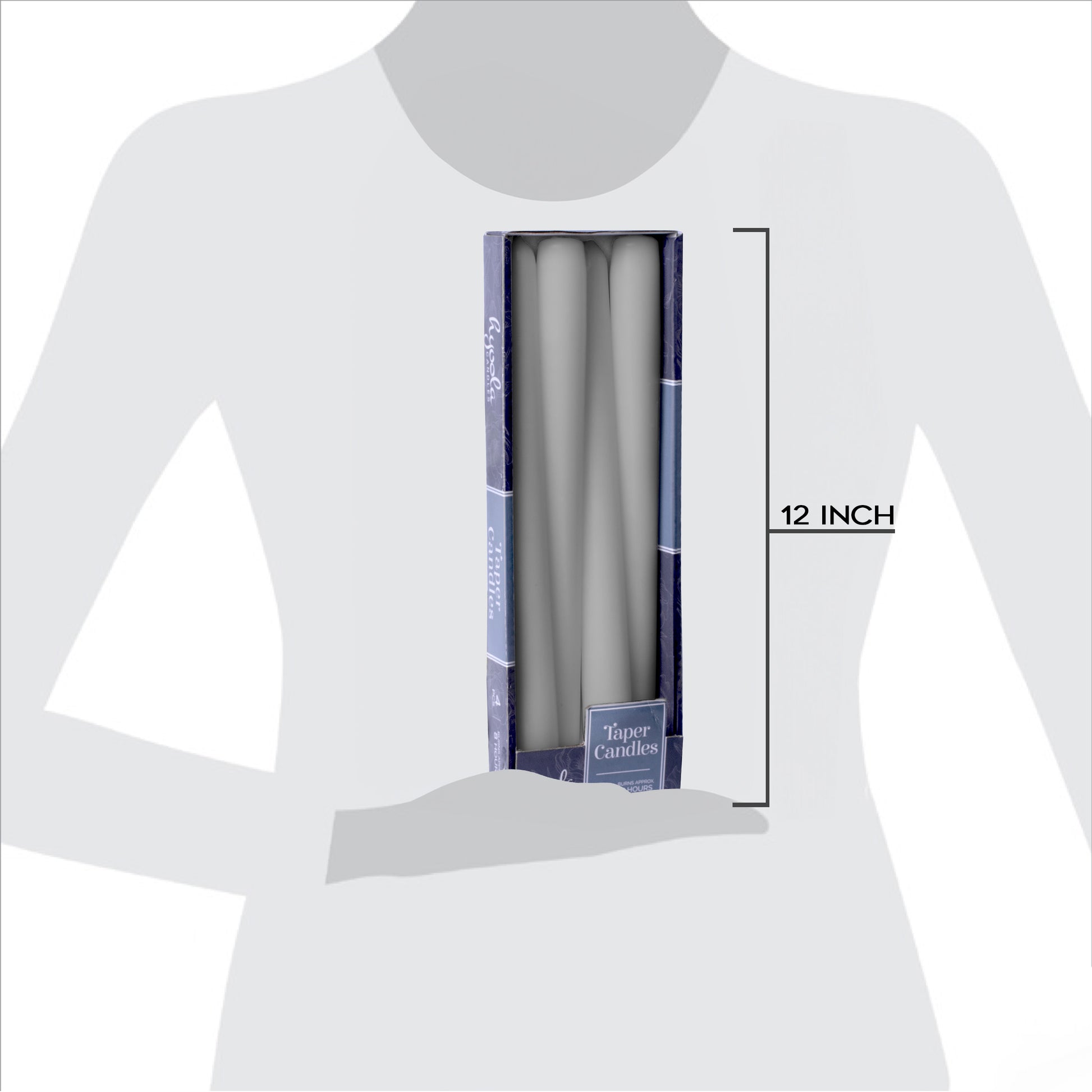 Dark grey taper candle, 12 inch, pack of 4