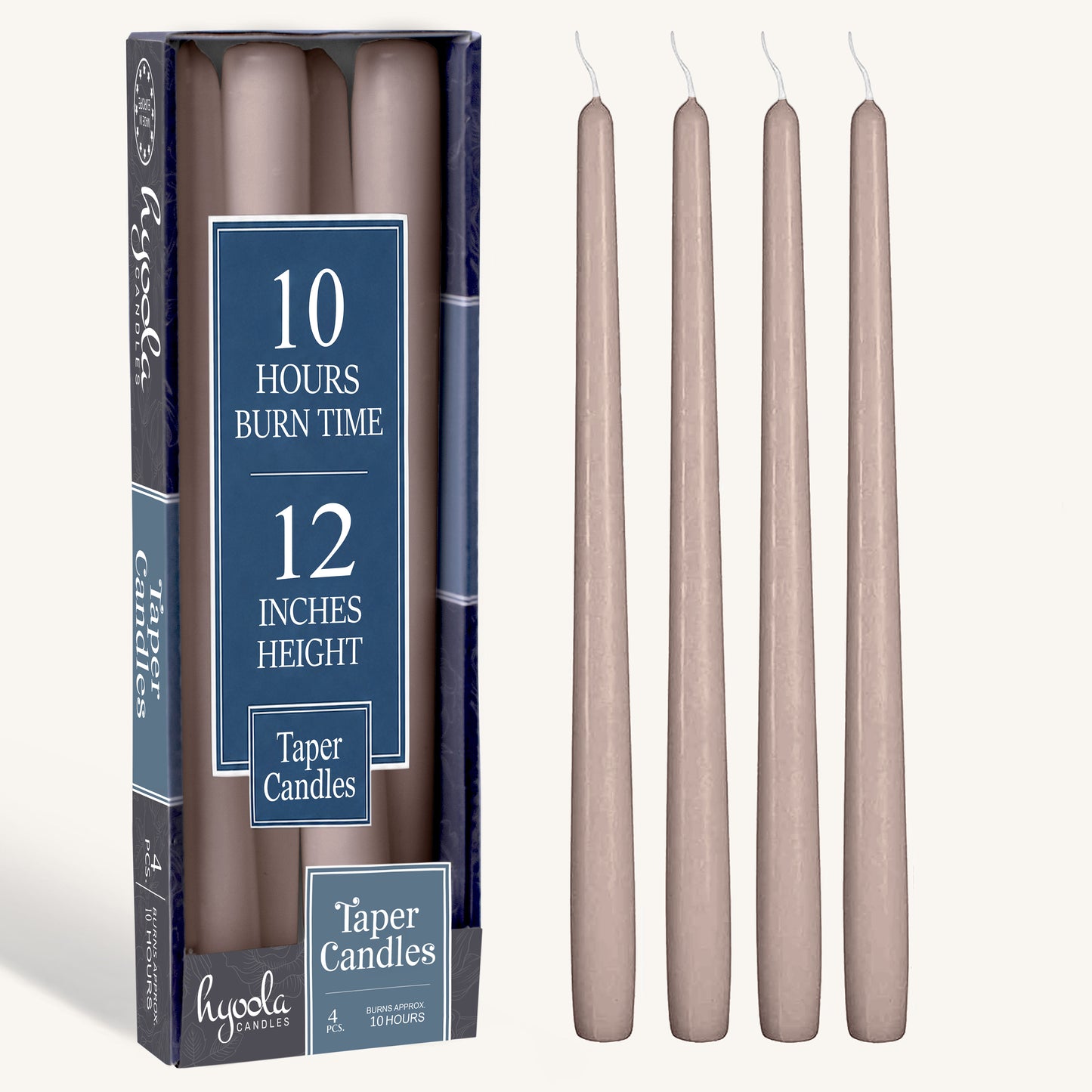 Taupe Taper Candles - 12 Inch - 4 Pack