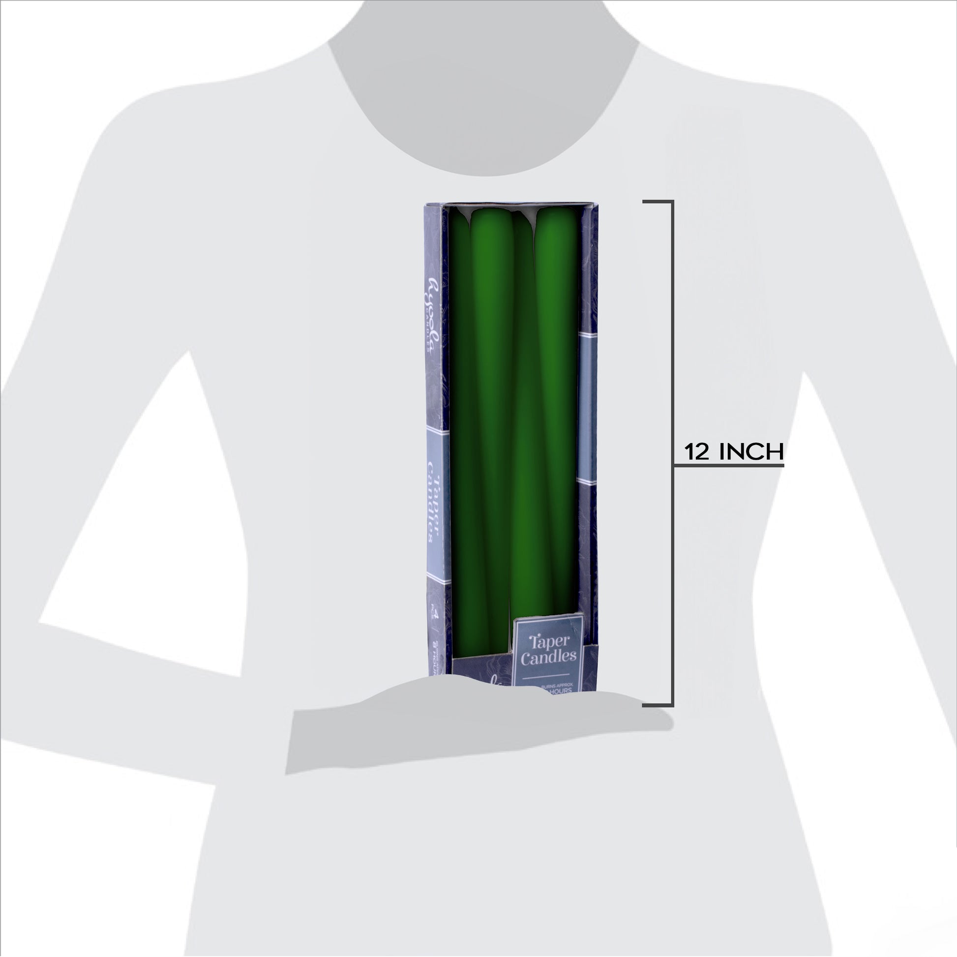 Hunter green taper candle, 12 inch, pack of 4