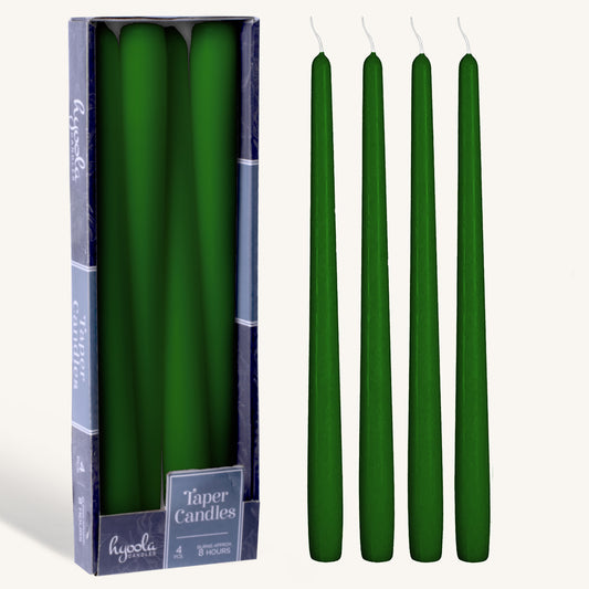 Hunter green taper candle, 12 inch, pack of 4