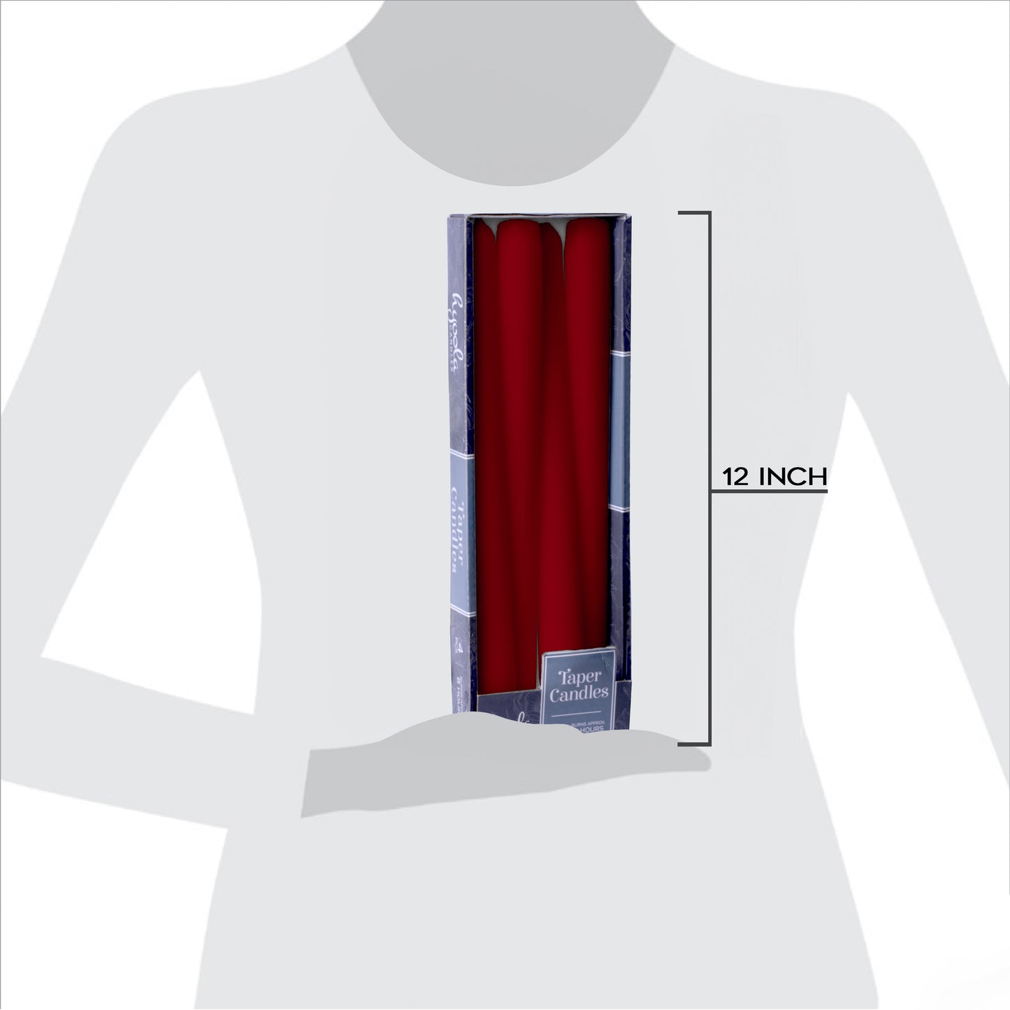 Burgundy red taper candle, 12 inch, pack of 4