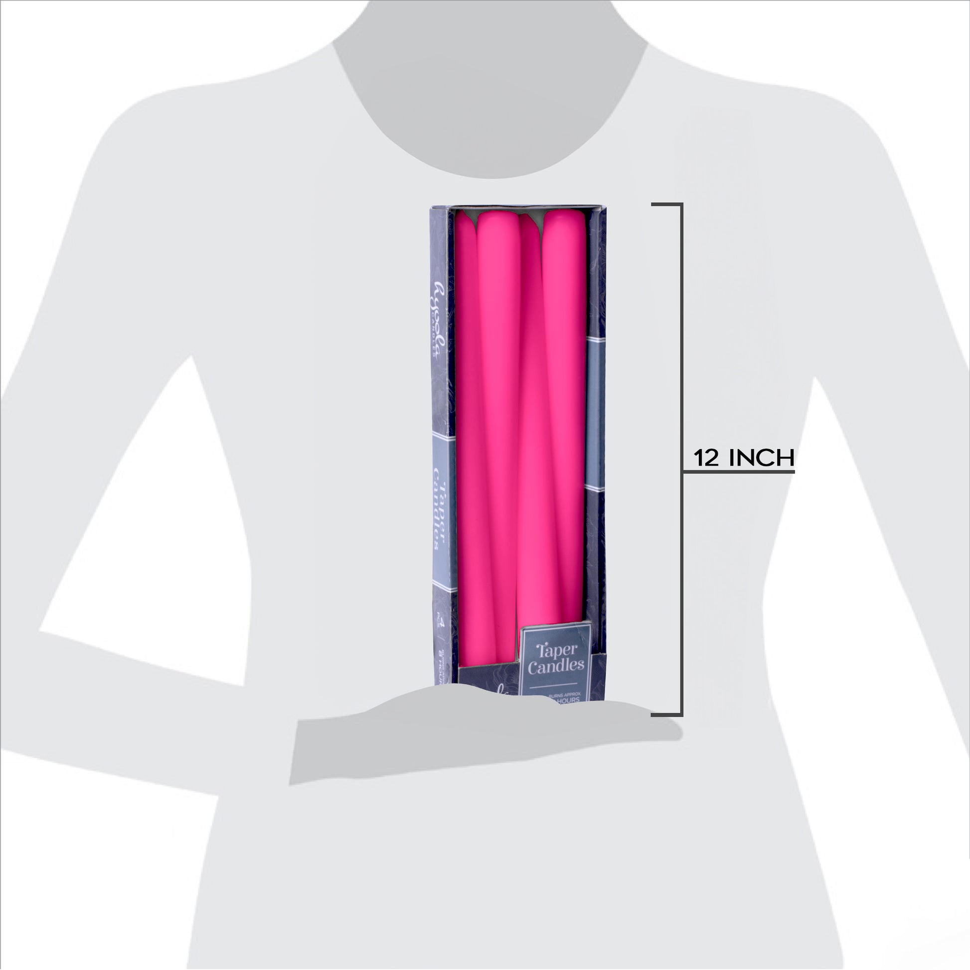 Fuchsia pink taper candle, 12 inch, pack of 4