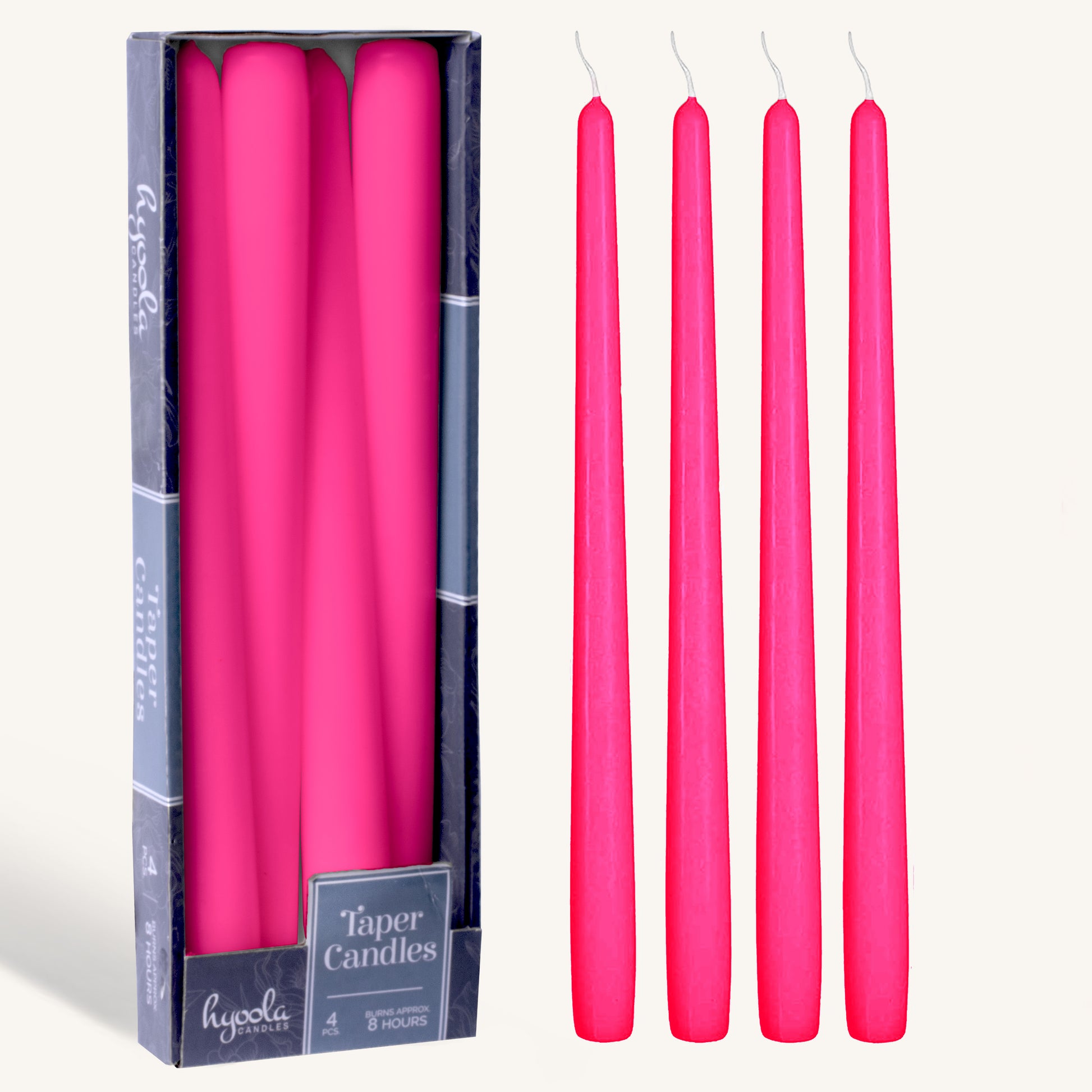 Fuchsia pink taper candle, 12 inch, pack of 4