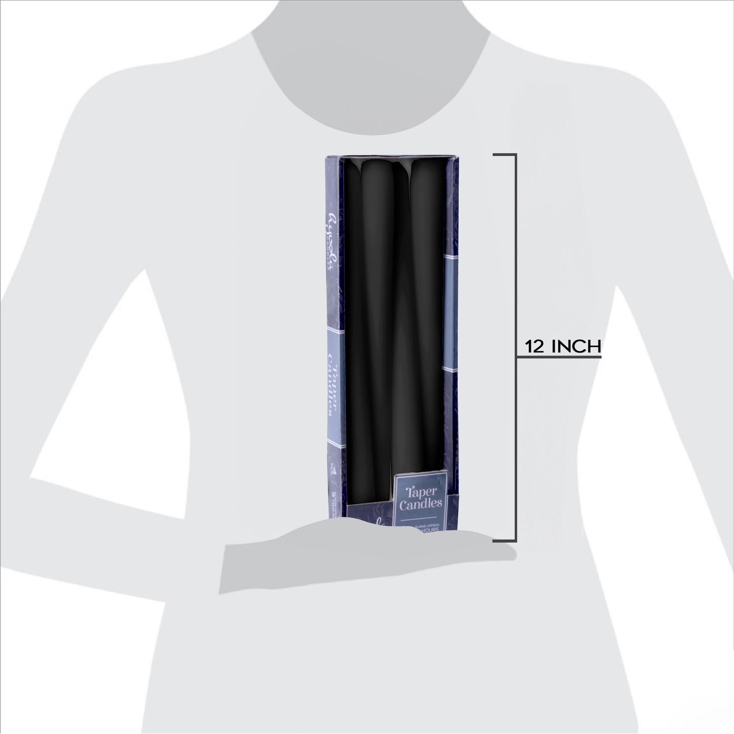 Black taper candle, 12 inch, pack of 4