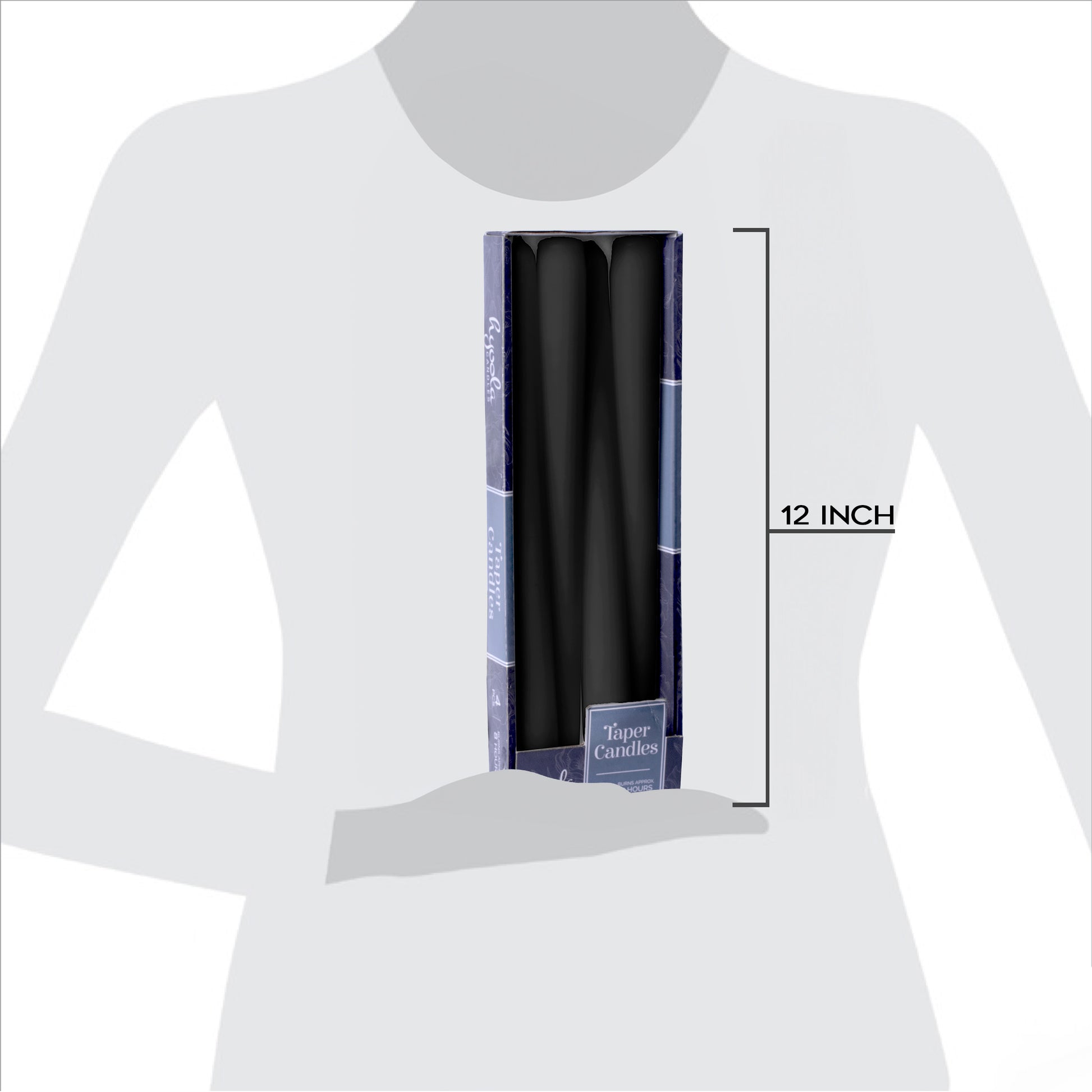 Black taper candle, 12 inch, pack of 4