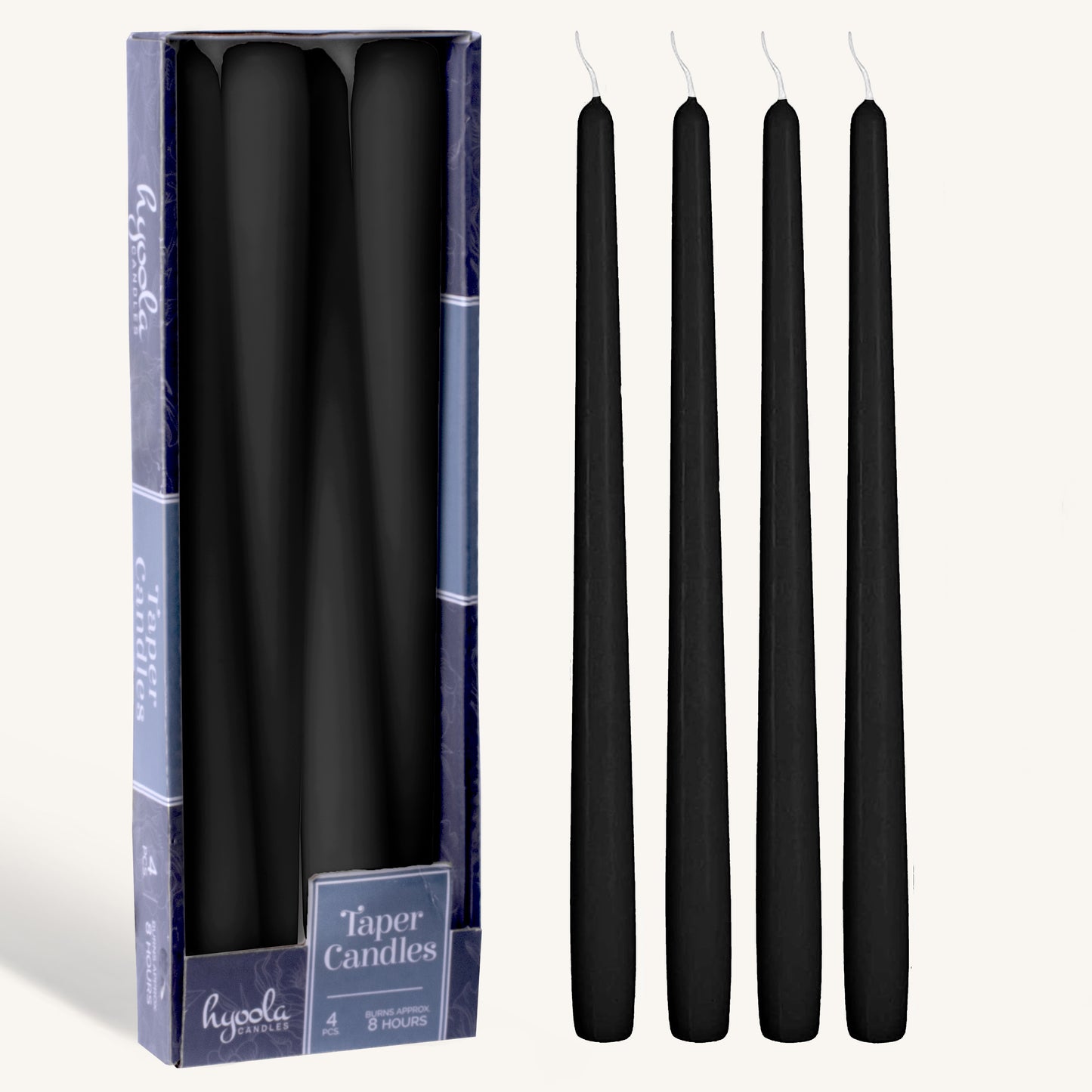 Black taper candle, 12 inch, pack of 4