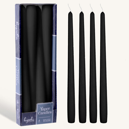 Black taper candle, 12 inch, pack of 4