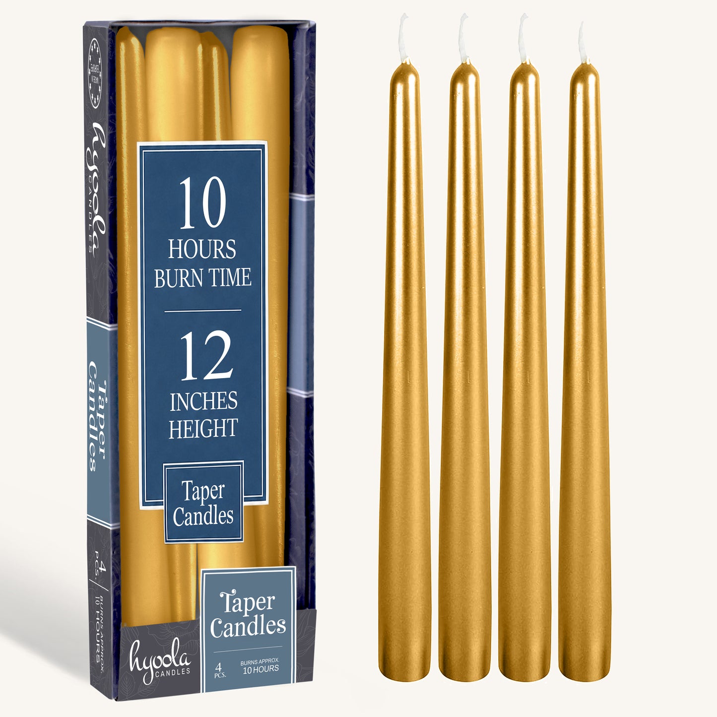 Metallic Gold Taper Candles - 12 Inch - 4 Pack